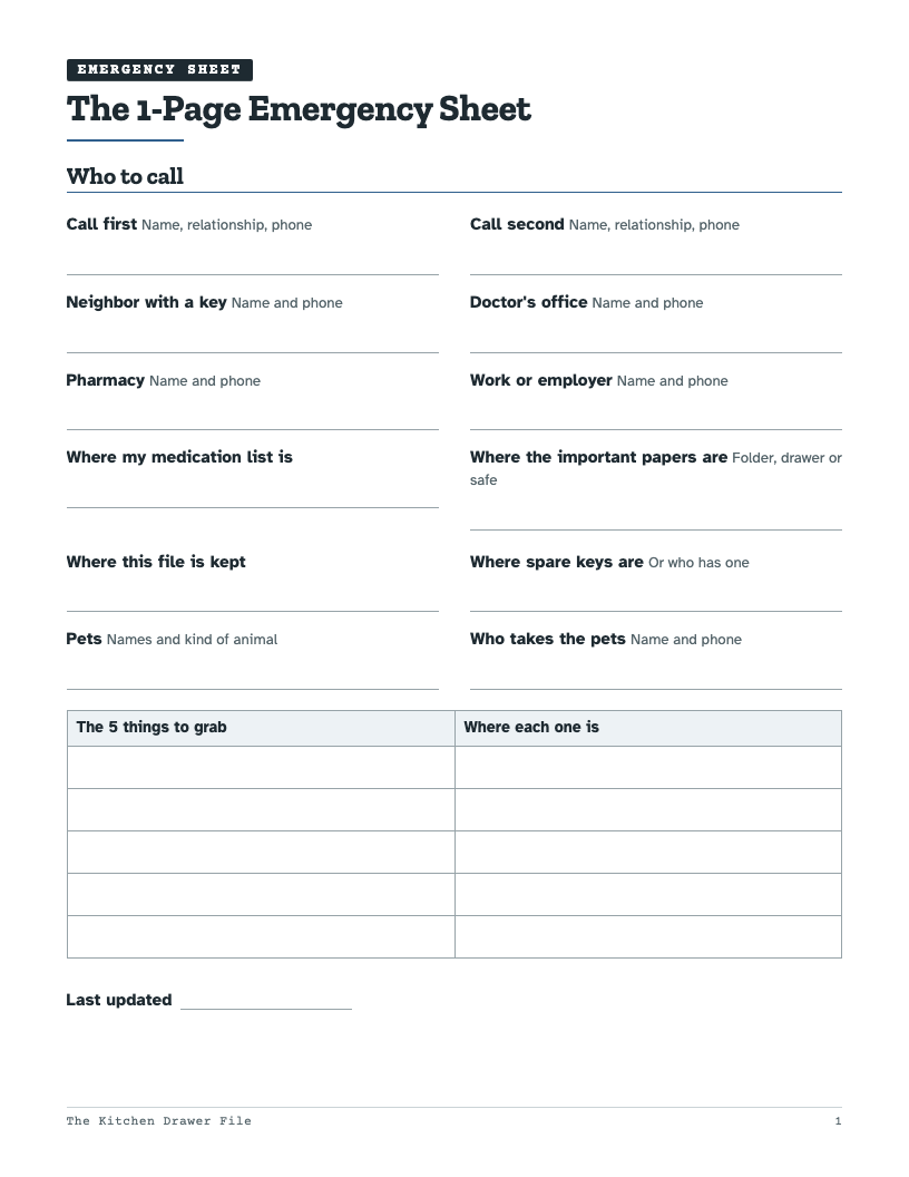 The 1-Page Emergency Sheet